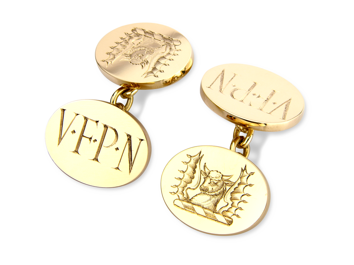 18ct Yellow Gold Cufflinks, Chain Linked Back