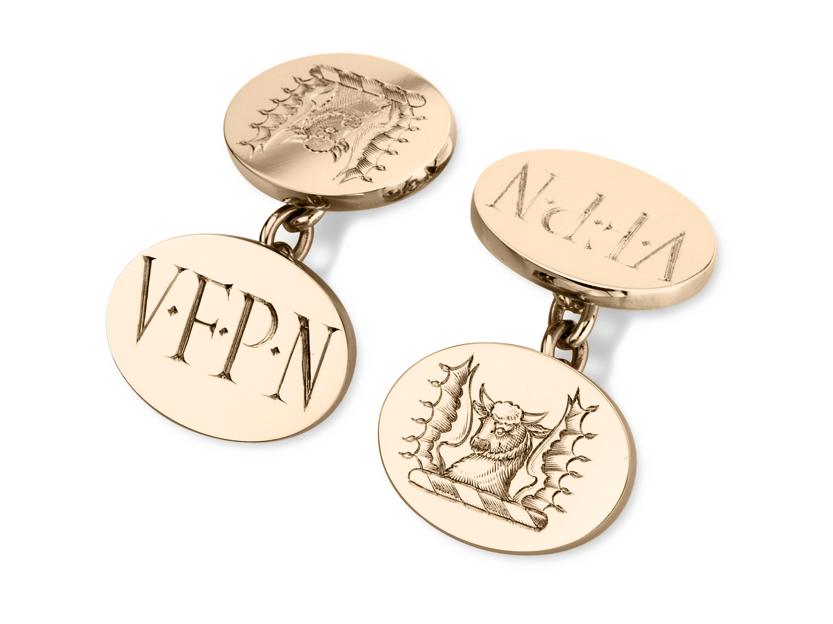 9ct Yellow Gold Cufflinks, Chain Linked Back